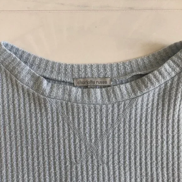 Charlotte Russe Waffle Knit Pale Blue Crop Top Size L - Picture 3 of 5